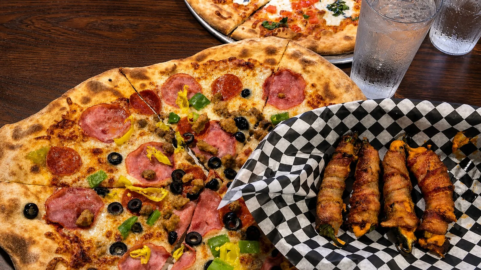 Woodstone pizza and bacon-wrapped appetizers served at Chair 9 in Glacier