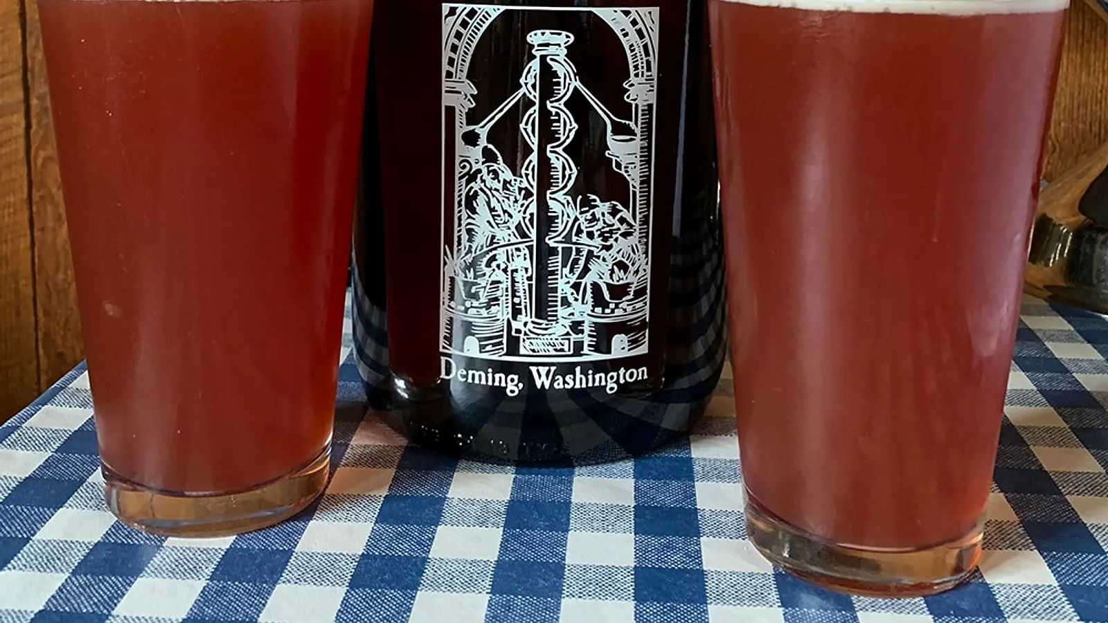 Two pints and a North Fork Brewery growler from Deming, Washington