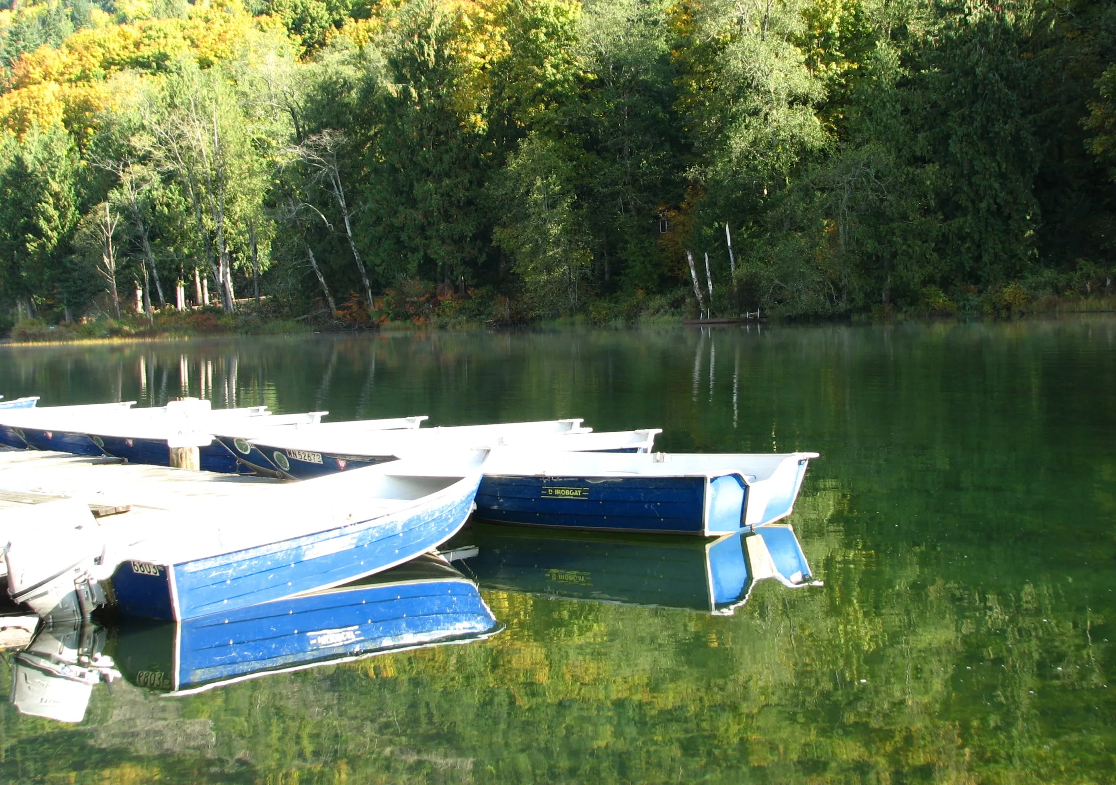 Rental rowboats at the Silver Lake Park dock near Maple Falls, Washington