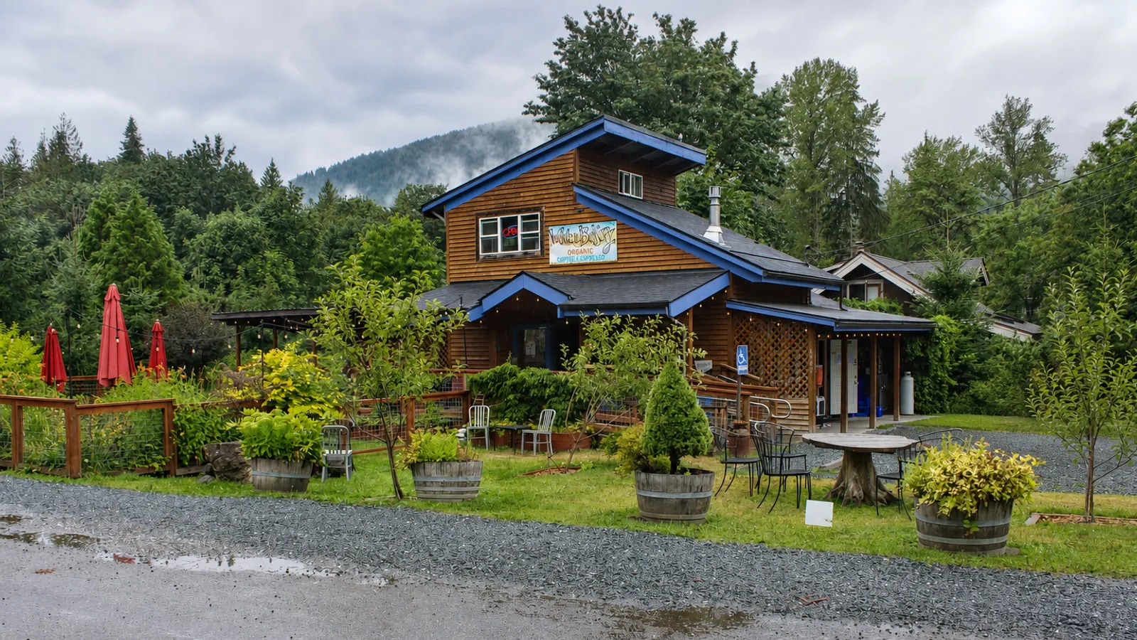 Wake ’n Bakery’s timber cafe and garden patio on Bourne Street in Glacier