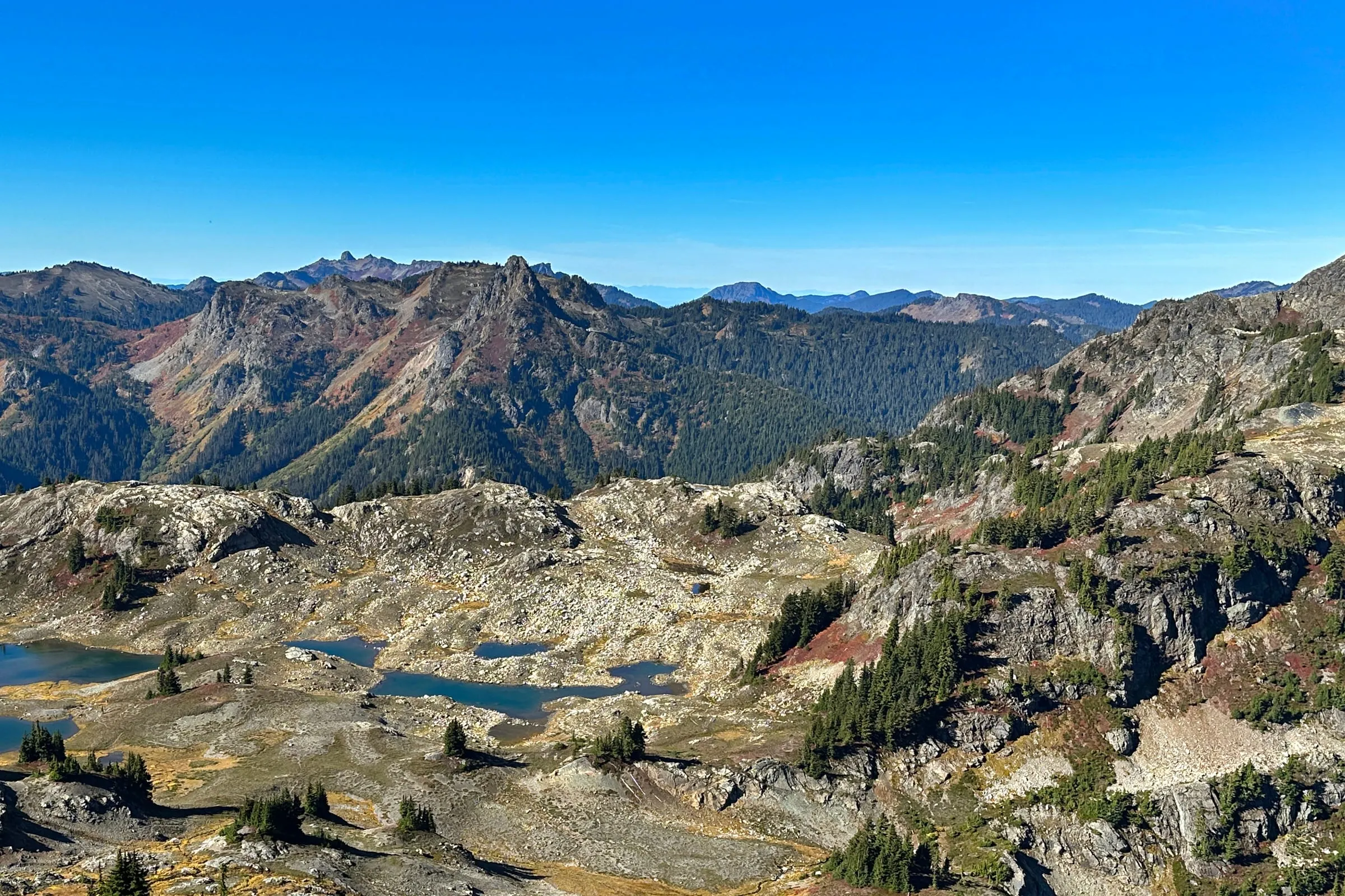 The tarn basin below Yellow Aster Butte, the only place camping is allowed on this trail